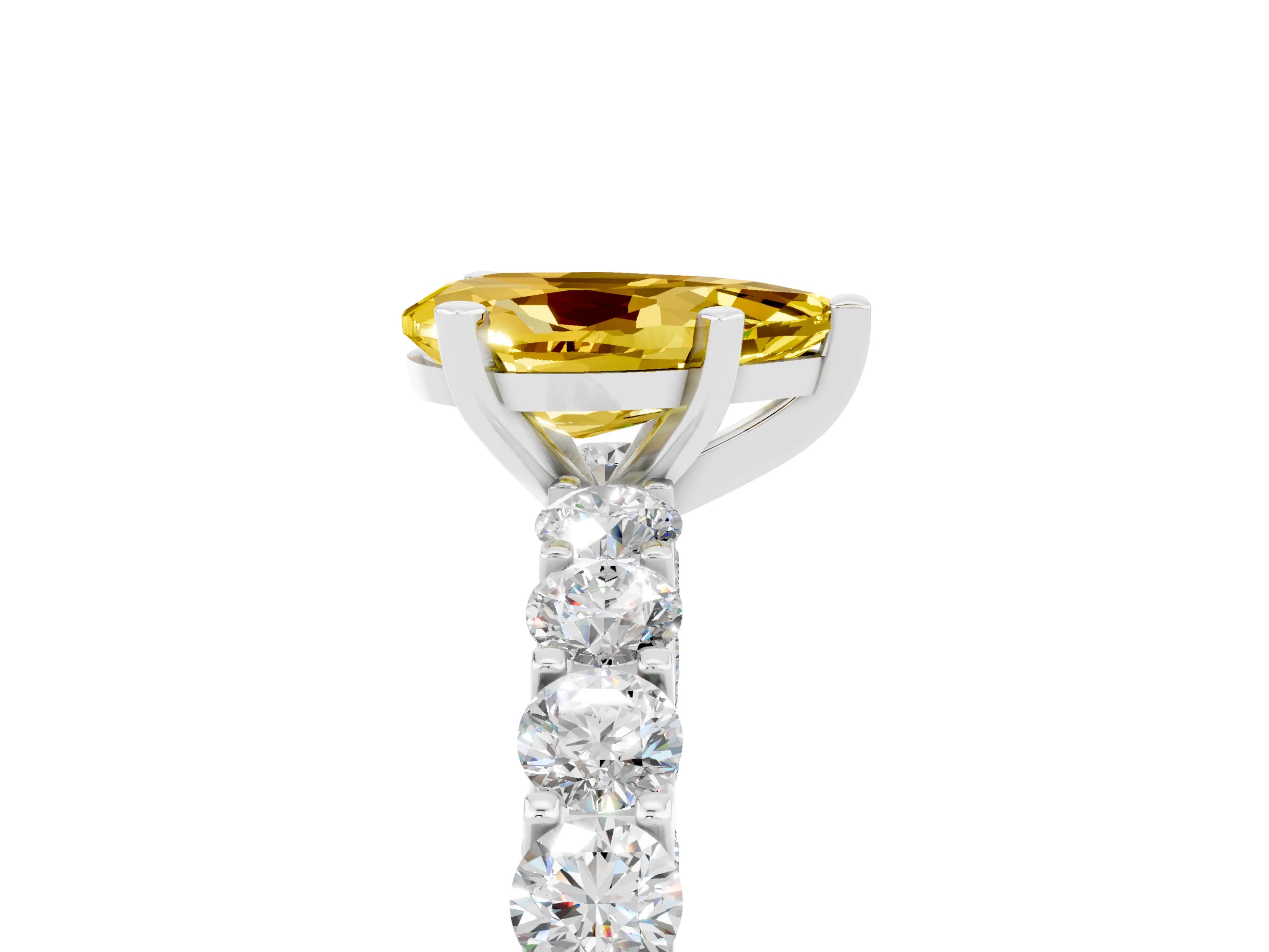 White gold Pear Cut Yellow Sapphire Solitaire Ring with Shared Prong Pavé Band and Four-Prong Setting_5