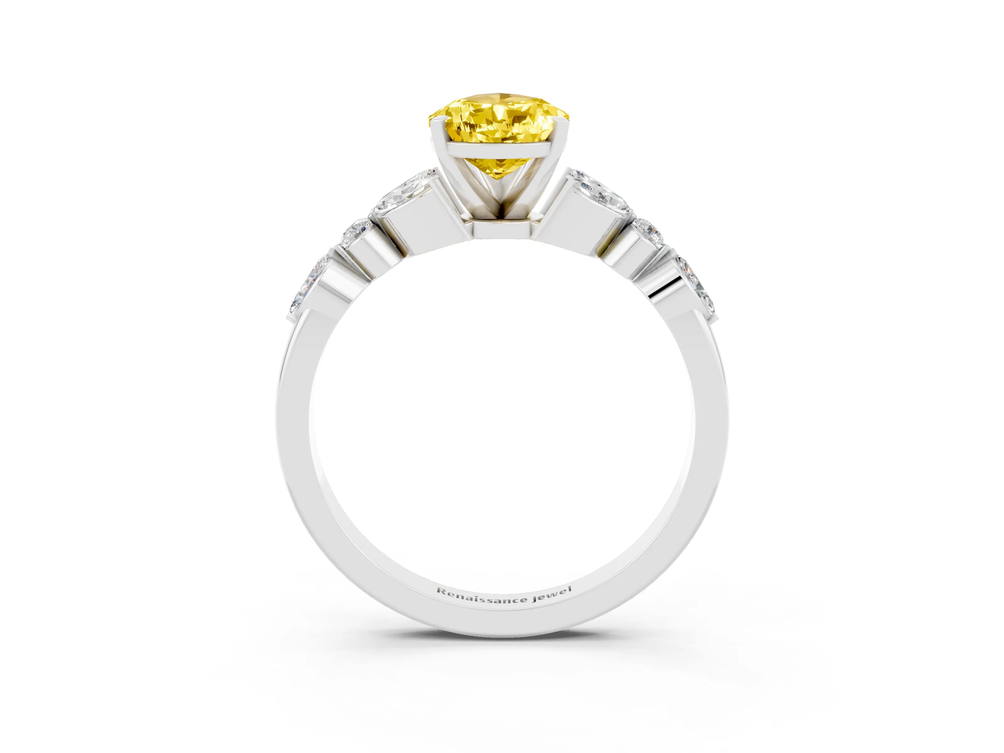 White gold Pear Cut Yellow Sapphire Solitaire Ring with Side Stones and Four-Prong Setting_39