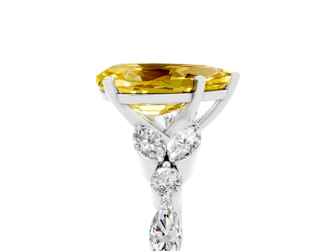 White gold Pear Cut Yellow Sapphire Solitaire Ring with Side Stones and Four-Prong Setting_41
