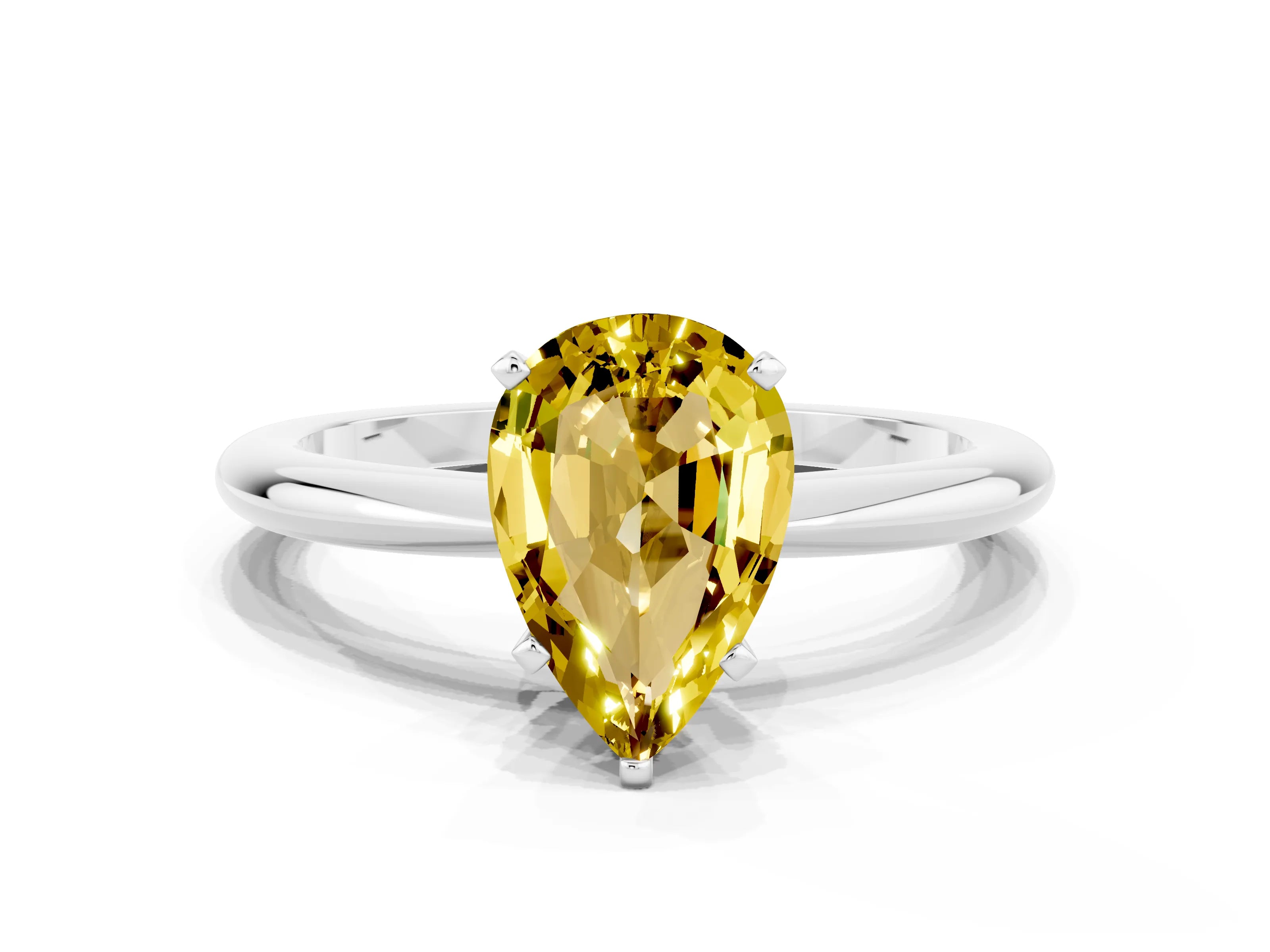 White gold Pear Cut Yellow Sapphire Solitaire Ring with Six-Prong Setting and Classic Band_12