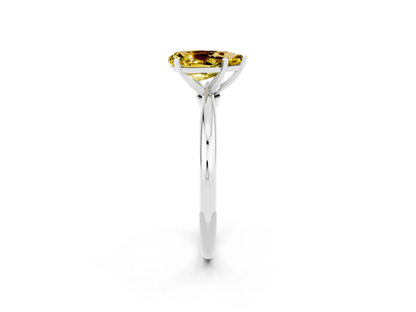 White gold Pear Cut Yellow Sapphire Solitaire Ring with Six-Prong Setting and Classic Band