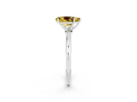 White gold Pear Cut Yellow Sapphire Solitaire Ring with Six-Prong Setting and Classic Band_2