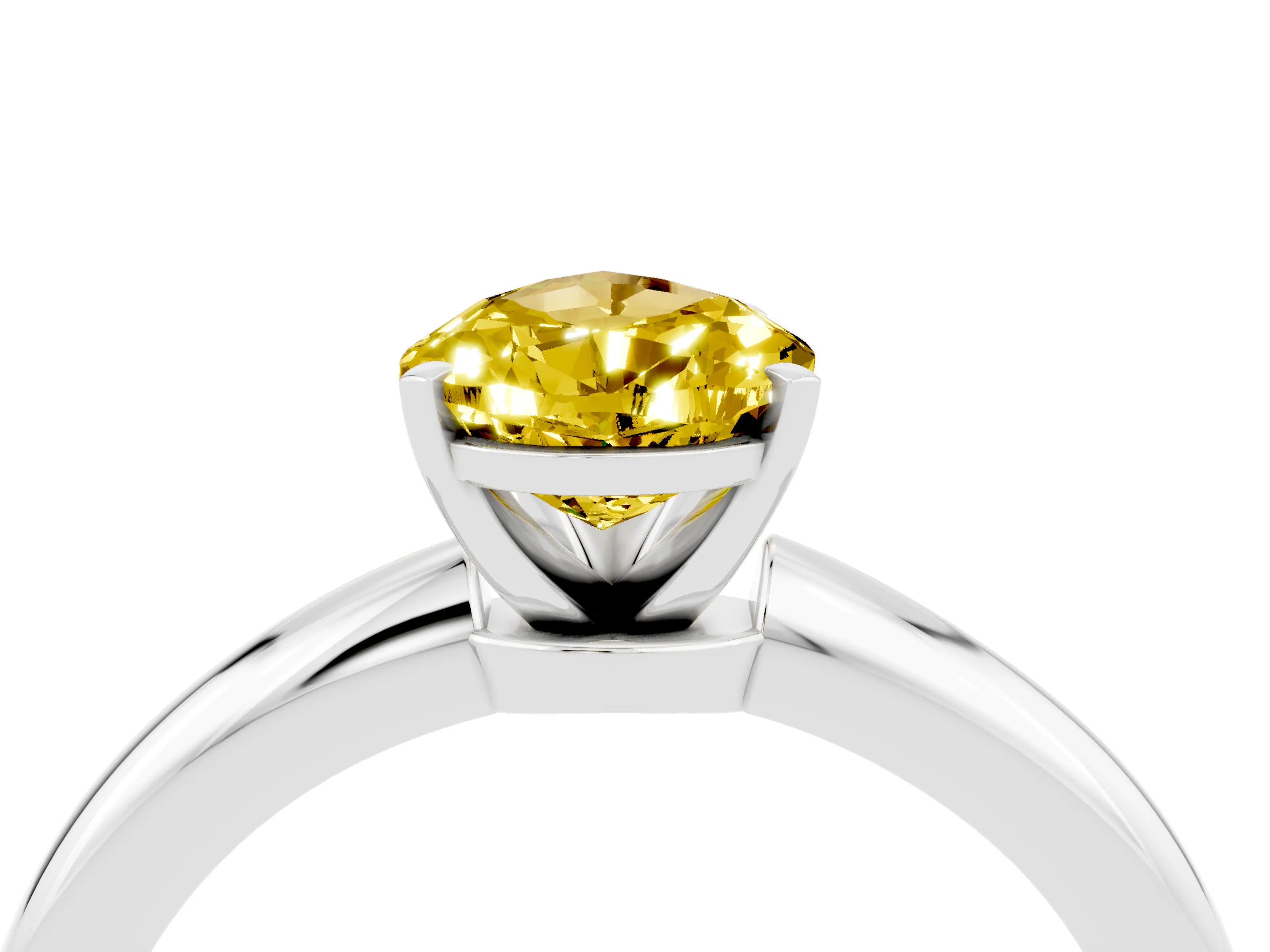 White gold Pear Cut Yellow Sapphire Solitaire Ring with Six-Prong Setting and Classic Band_4