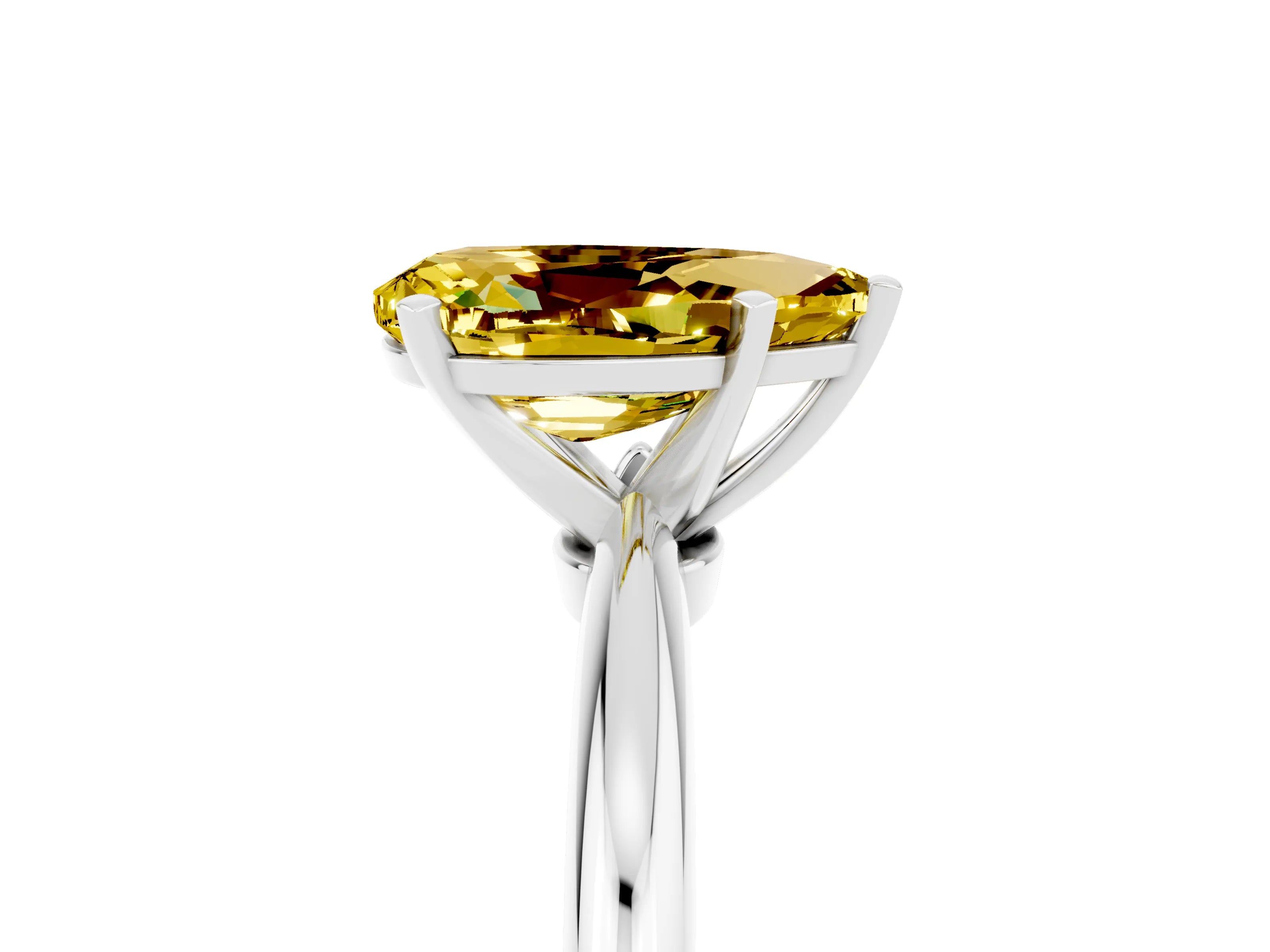 White gold Pear Cut Yellow Sapphire Solitaire Ring with Six-Prong Setting and Classic Band_5