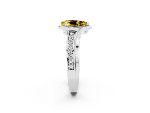 White gold Pear Cut Yellow Sapphire Solitaire Ring with Split Shank and Prong Setting_2