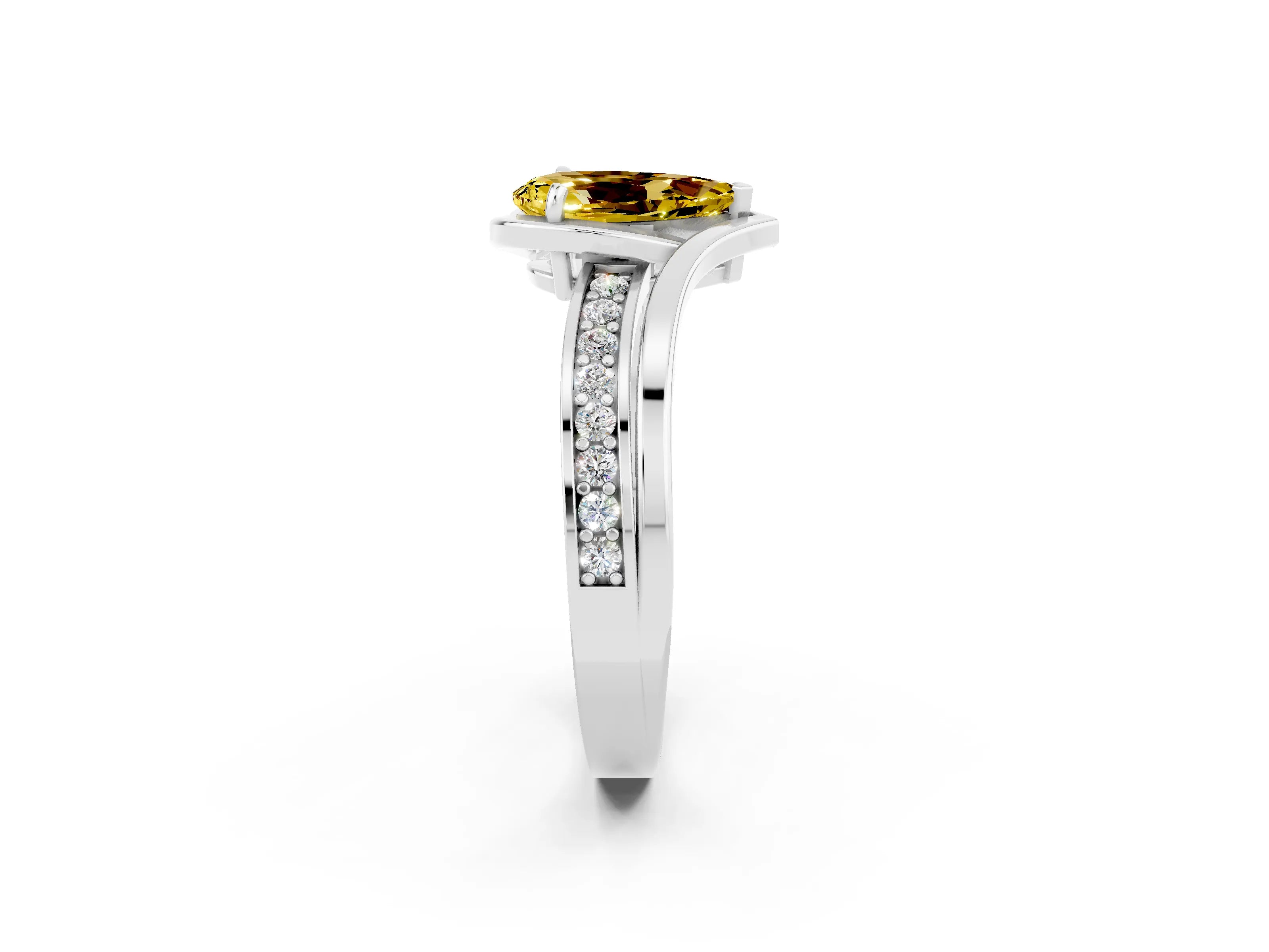 White gold Pear Cut Yellow Sapphire Solitaire Ring with Split Shank and Prong Setting_2
