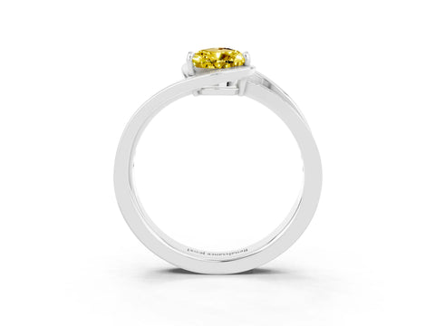 White gold Pear Cut Yellow Sapphire Solitaire Ring with Split Shank and Prong Setting_3