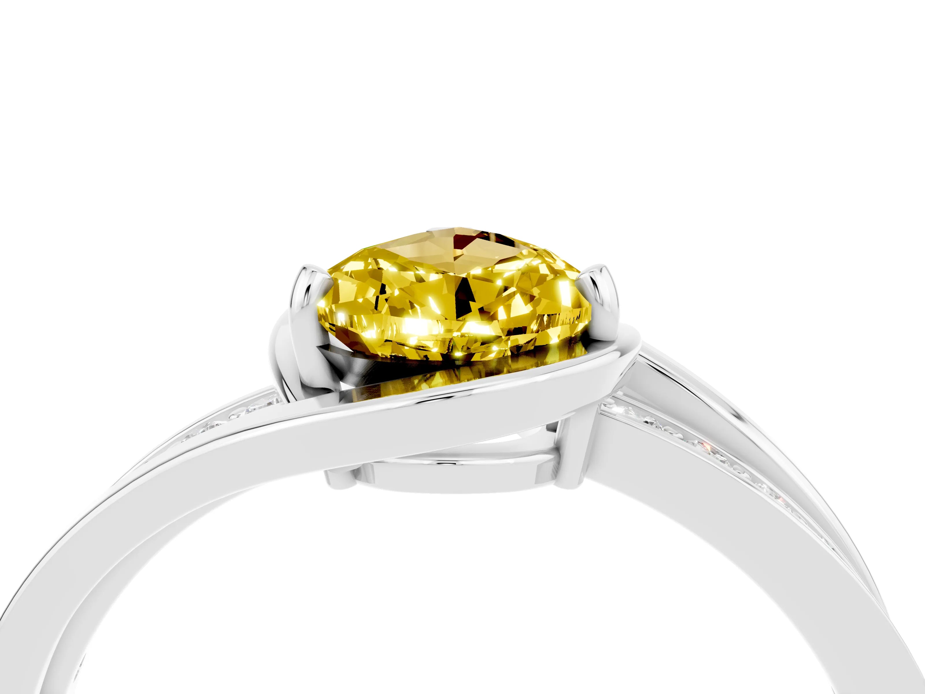 White gold Pear Cut Yellow Sapphire Solitaire Ring with Split Shank and Prong Setting_4