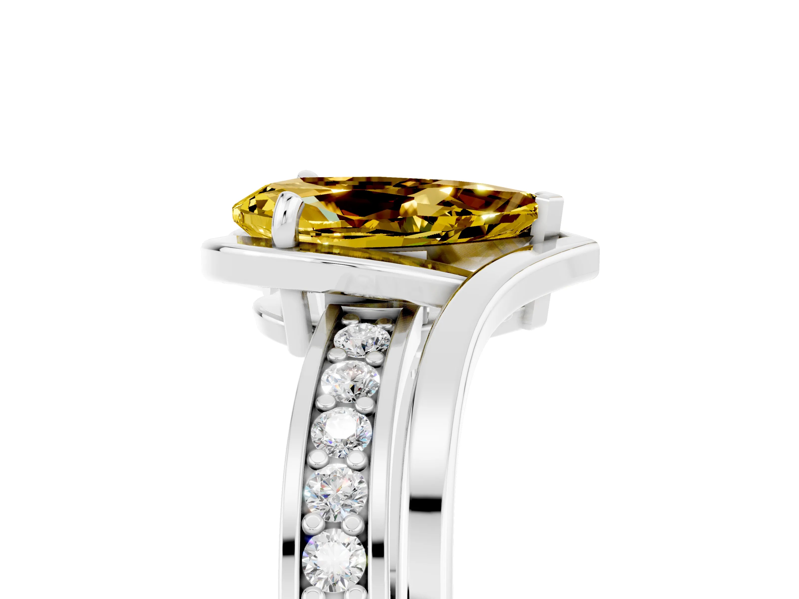 White gold Pear Cut Yellow Sapphire Solitaire Ring with Split Shank and Prong Setting_5
