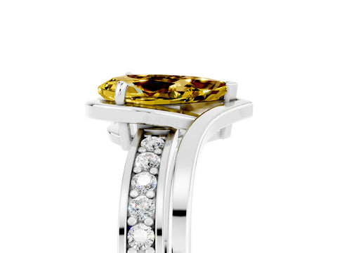 White gold Pear Cut Yellow Sapphire Solitaire Ring with Split Shank and Prong Setting_5
