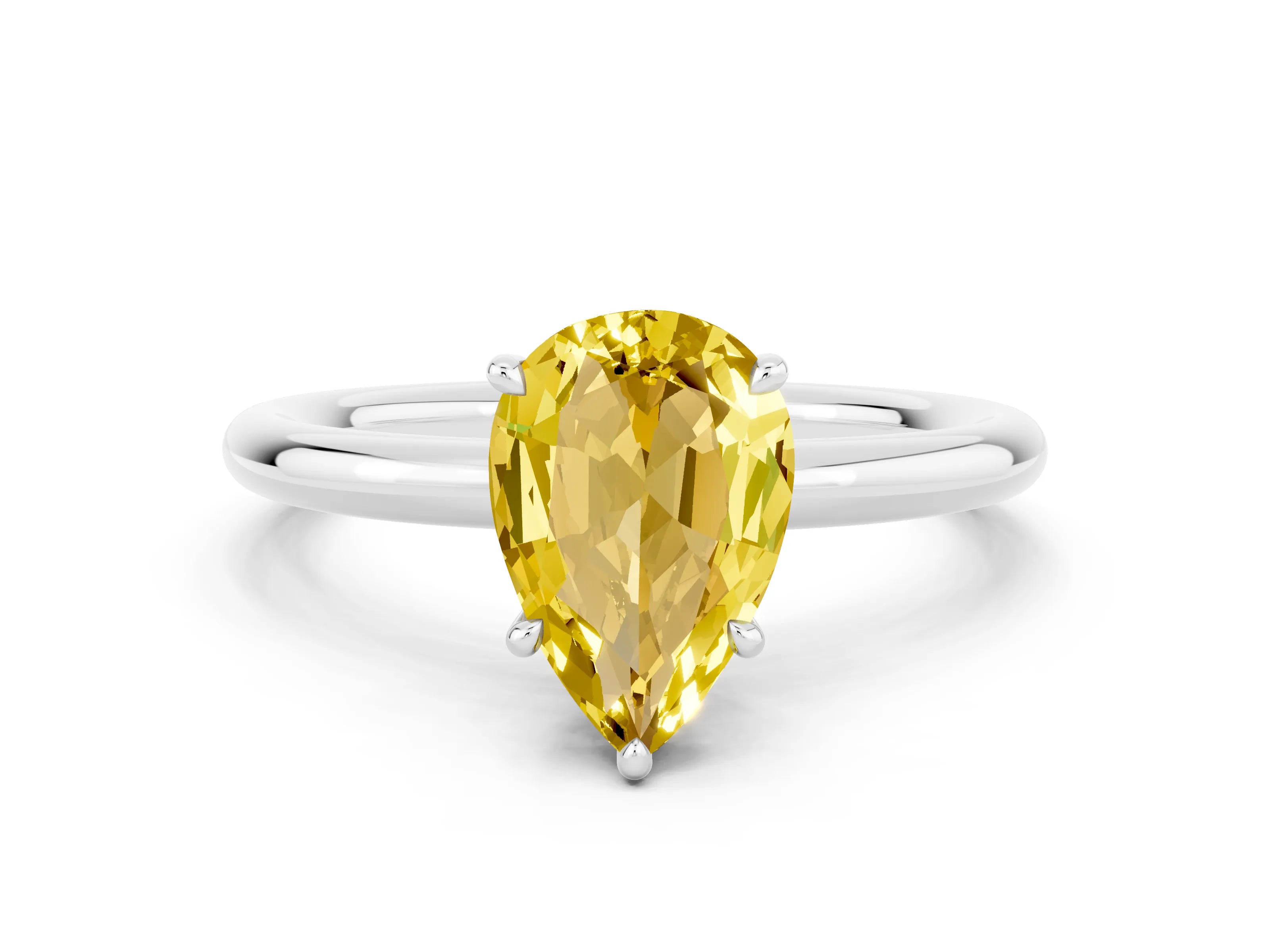 White gold Pear Cut Yellow Sapphire Solitaire Ring with Thin Band and Four-Prong Setting_36