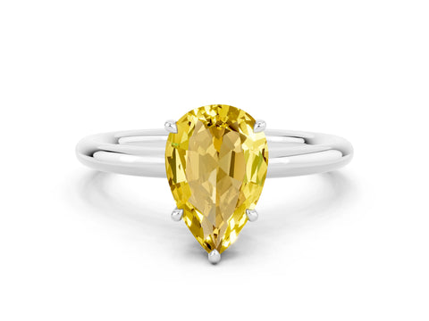 White gold Pear Cut Yellow Sapphire Solitaire Ring with Thin Band and Four-Prong Setting_36