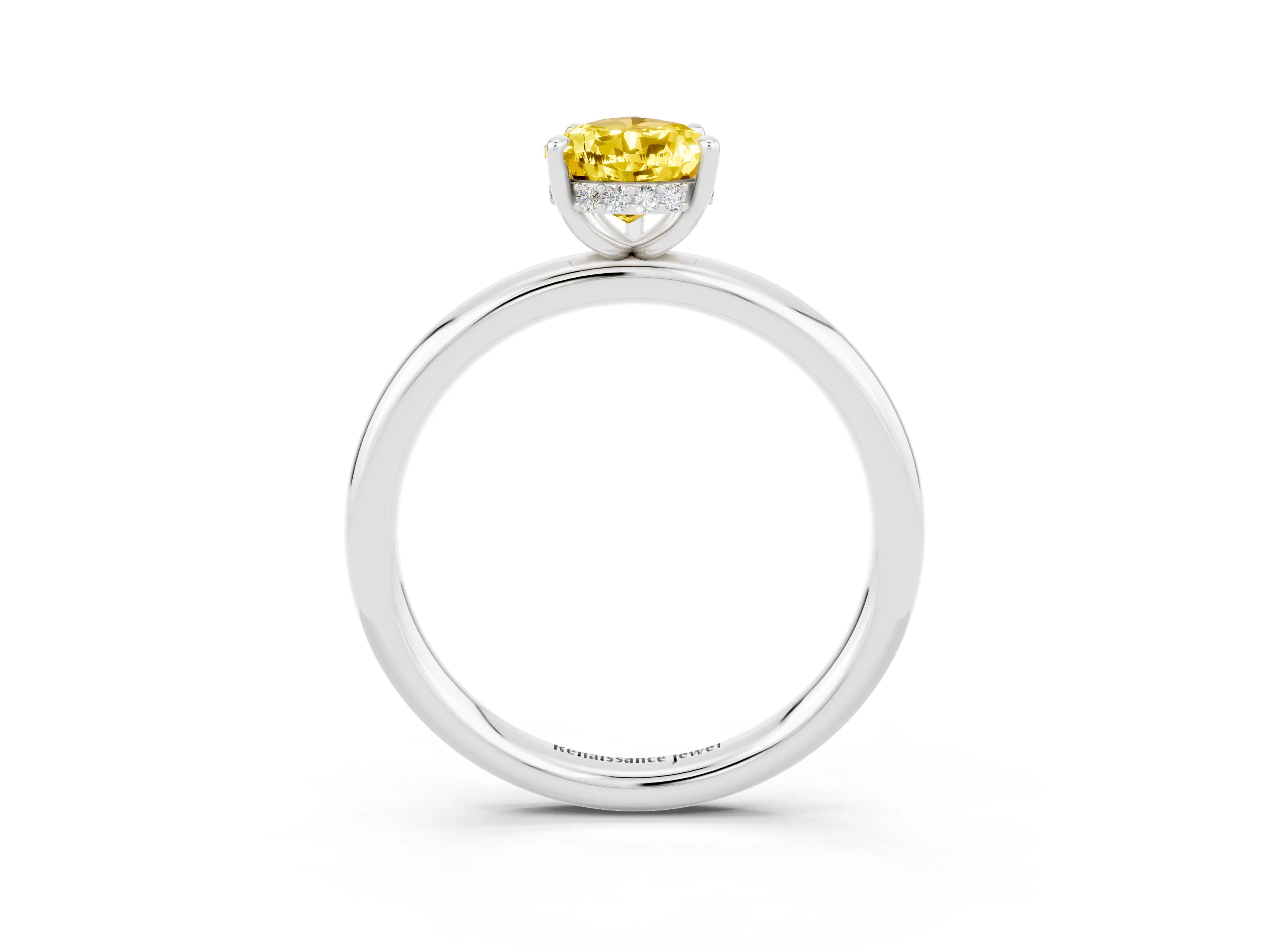 White gold Pear Cut Yellow Sapphire Solitaire Ring with Thin Band and Four-Prong Setting_39