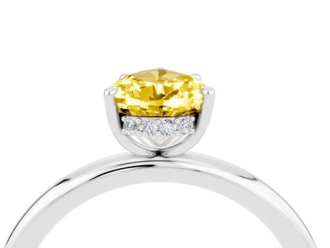 White gold Pear Cut Yellow Sapphire Solitaire Ring with Thin Band and Four-Prong Setting_40