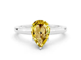 White gold Pear Cut Yellow Sapphire Solitaire Ring with Thin Band and Prong Setting_12