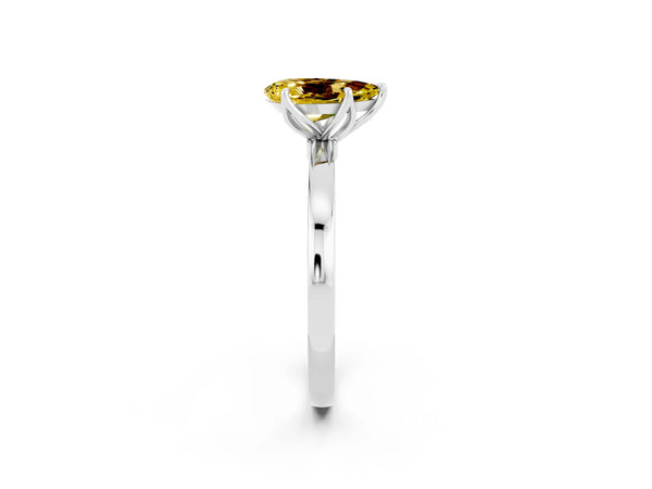 Platinum Pear Cut Yellow Sapphire Solitaire Ring with Thin Band and Prong Setting