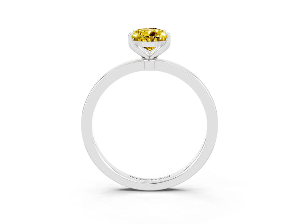 Silver Pear Cut Yellow Sapphire Solitaire Ring with Thin Band and Prong Setting