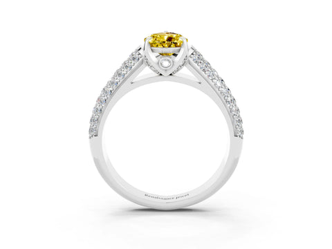 White gold Pear Cut Yellow Sapphire Solitaire Ring with Three-Row Pavé Band and Four-Prong Setting_15