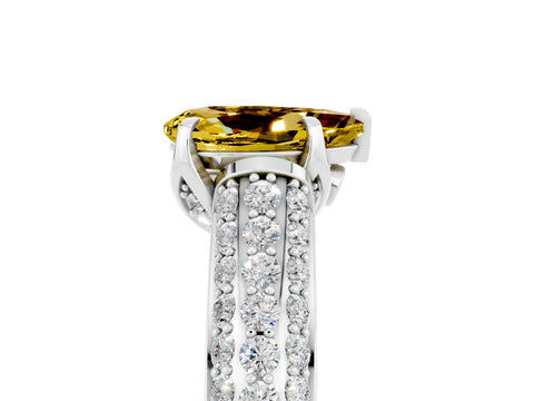 White gold Pear Cut Yellow Sapphire Solitaire Ring with Three-Row Pavé Band and Four-Prong Setting_17