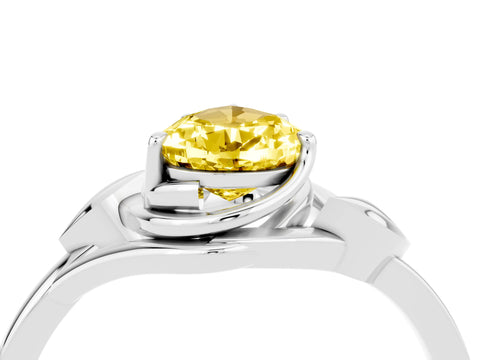 White gold Pear Cut Yellow Sapphire Solitaire Ring with Twist Band and Four-Prong Setting_16