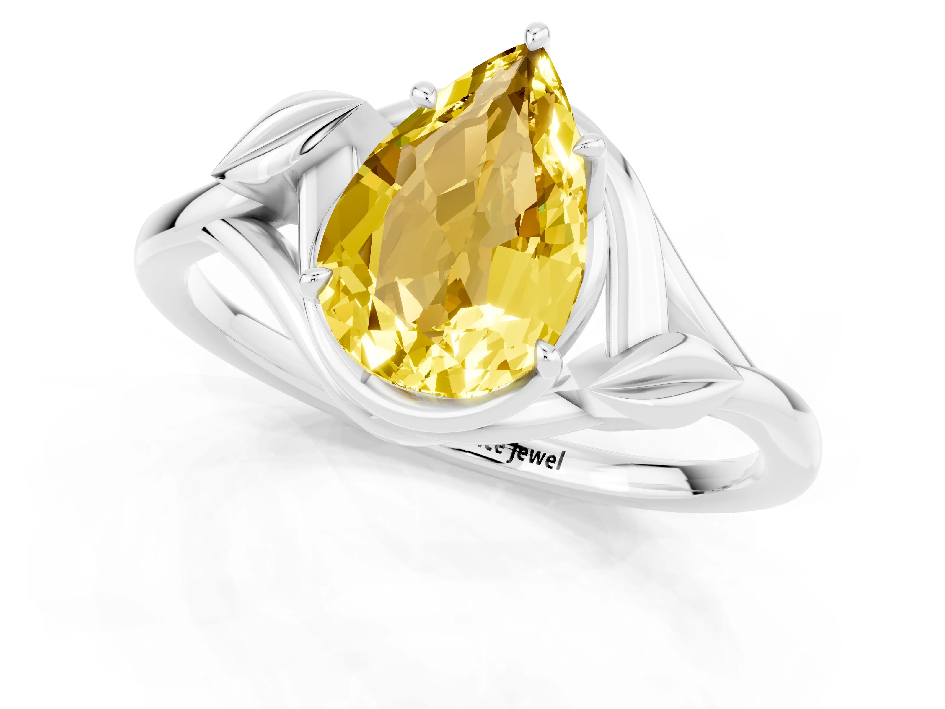 White gold Pear Cut Yellow Sapphire Solitaire Ring with Twist Band and Four-Prong Setting_37
