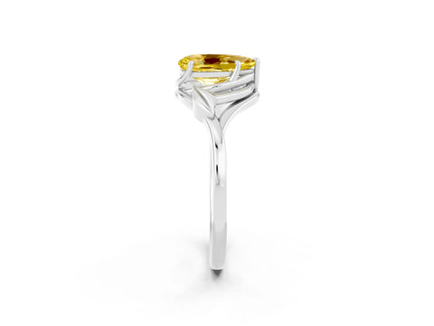 White gold Pear Cut Yellow Sapphire Solitaire Ring with Twist Band and Four-Prong Setting_38