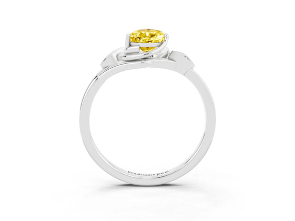 White gold Pear Cut Yellow Sapphire Solitaire Ring with Twist Band and Four-Prong Setting