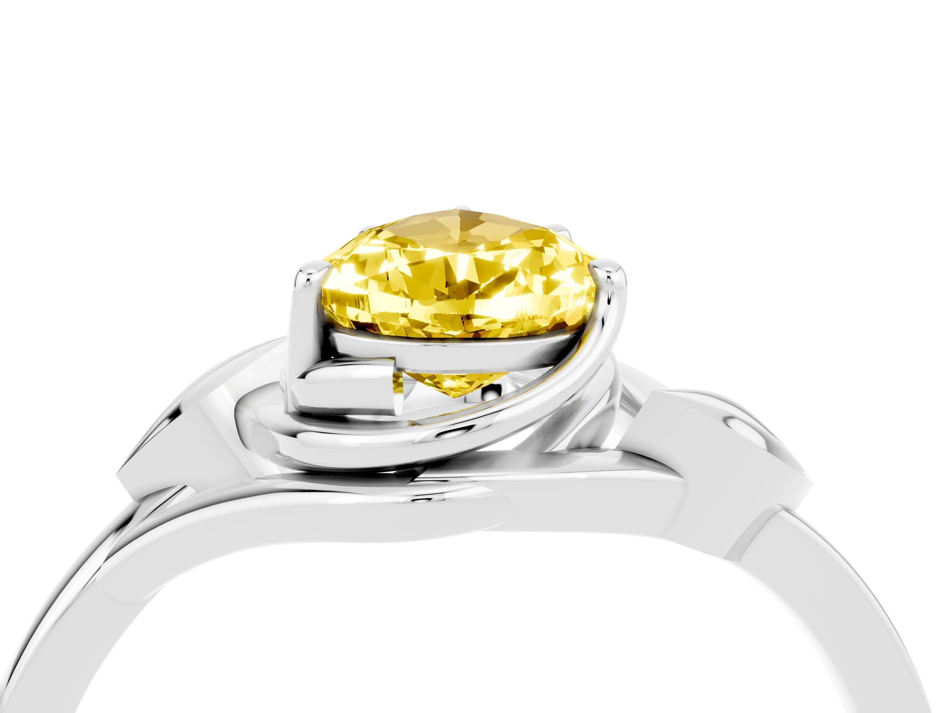 White gold Pear Cut Yellow Sapphire Solitaire Ring with Twist Band and Four-Prong Setting_40