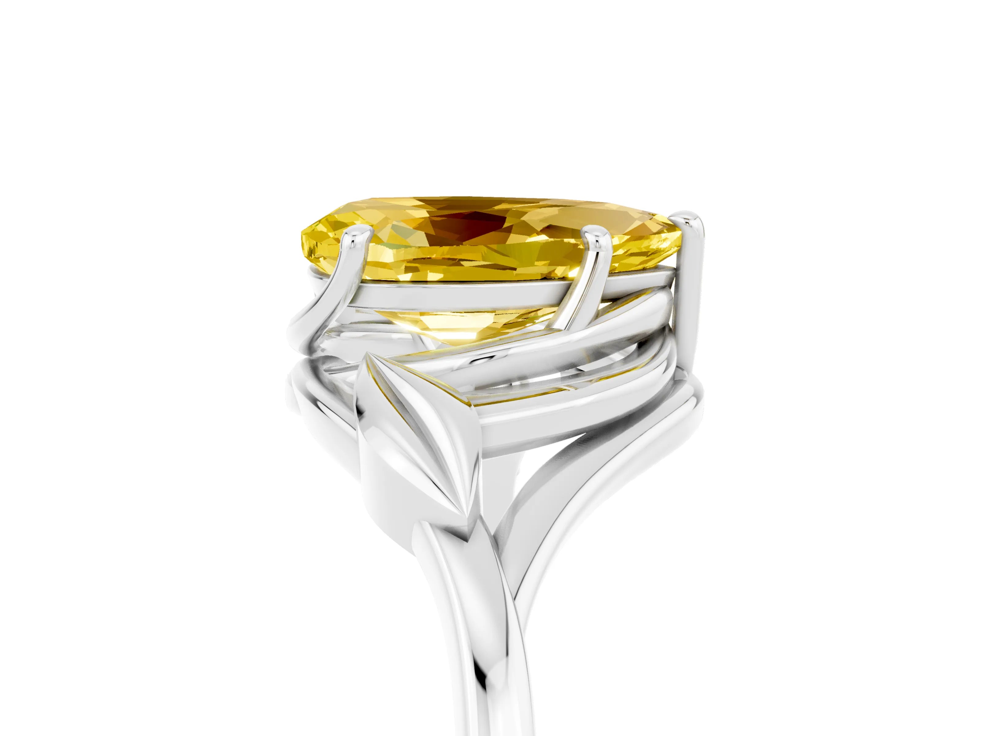 White gold Pear Cut Yellow Sapphire Solitaire Ring with Twist Band and Four-Prong Setting_41