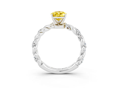 White gold Pear Cut Yellow Sapphire Solitaire Ring with Twisted Band and Pavé Accents_3
