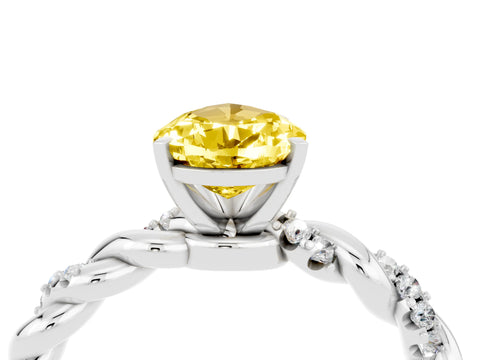 White gold Pear Cut Yellow Sapphire Solitaire Ring with Twisted Band and Pavé Accents_4