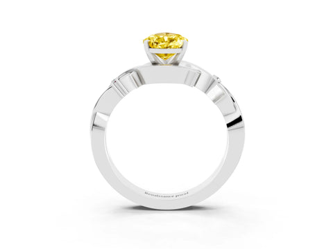 White gold Pear Cut Yellow Sapphire Solitaire Ring with Twisted Band and Prong Setting_3
