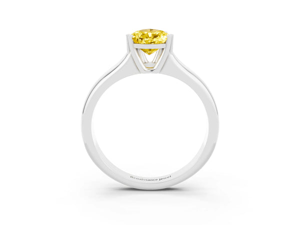 Platinum Pear Cut Yellow Sapphire Solitaire Ring with Wide Band and Prong Setting