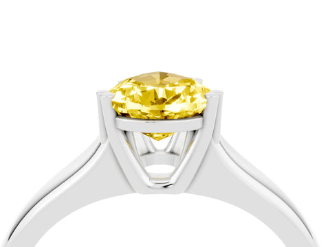 White gold Pear Cut Yellow Sapphire Solitaire Ring with Wide Band and Prong Setting_28