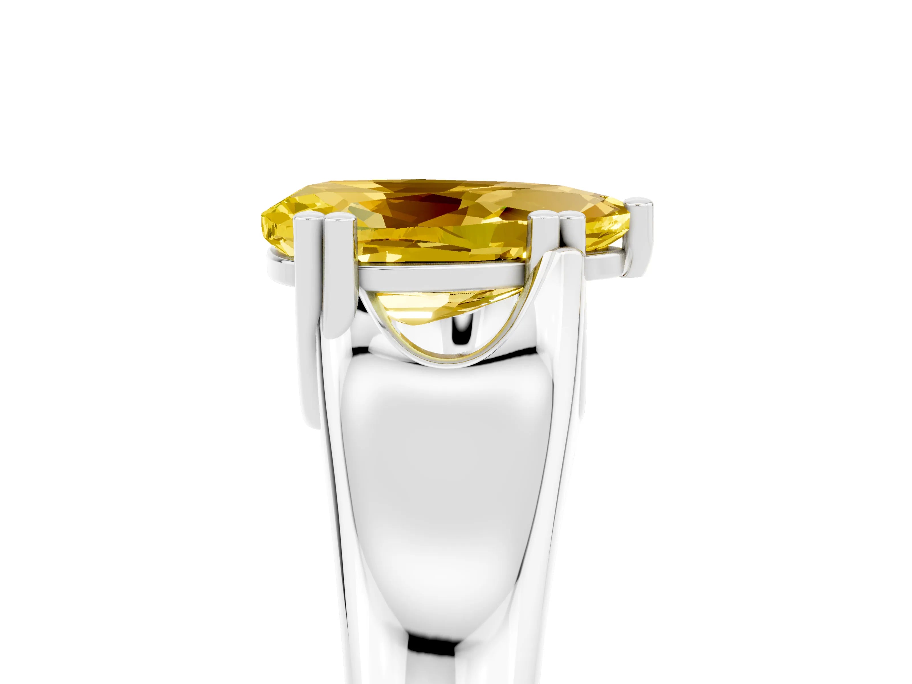 White gold Pear Cut Yellow Sapphire Solitaire Ring with Wide Band and Prong Setting_29