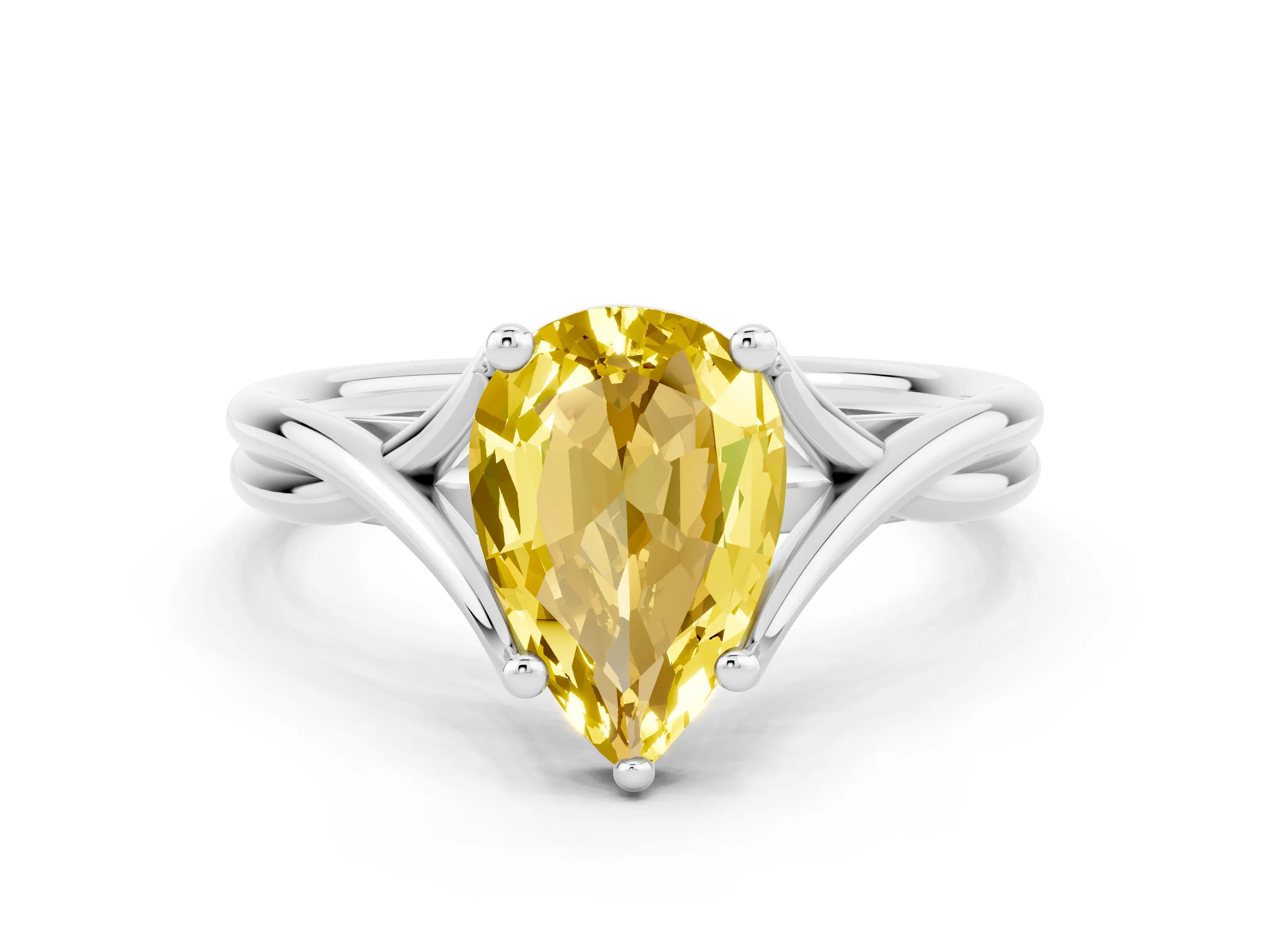White gold Pear Cut Yellow Sapphire Solitaire Twist Band Prong Setting Ring_84