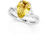 White gold Pear Cut Yellow Sapphire Solitaire Twist Band Prong Setting Ring_85