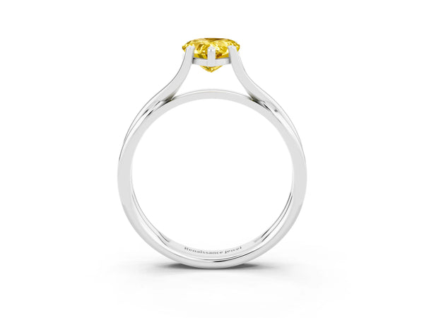 Platinum Pear Cut Yellow Sapphire Solitaire Twist Band Prong Setting Ring