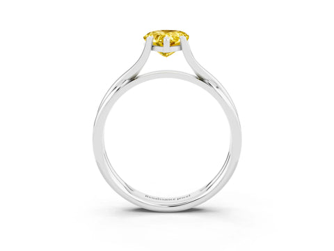White gold Pear Cut Yellow Sapphire Solitaire Twist Band Prong Setting Ring_87