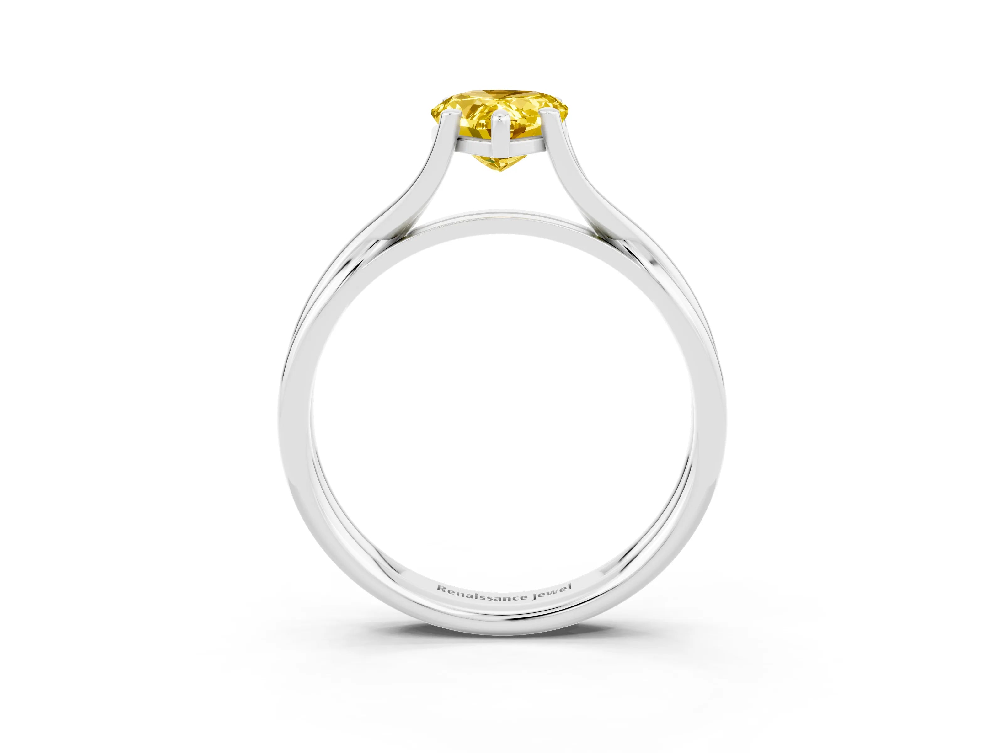 White gold Pear Cut Yellow Sapphire Solitaire Twist Band Prong Setting Ring_87