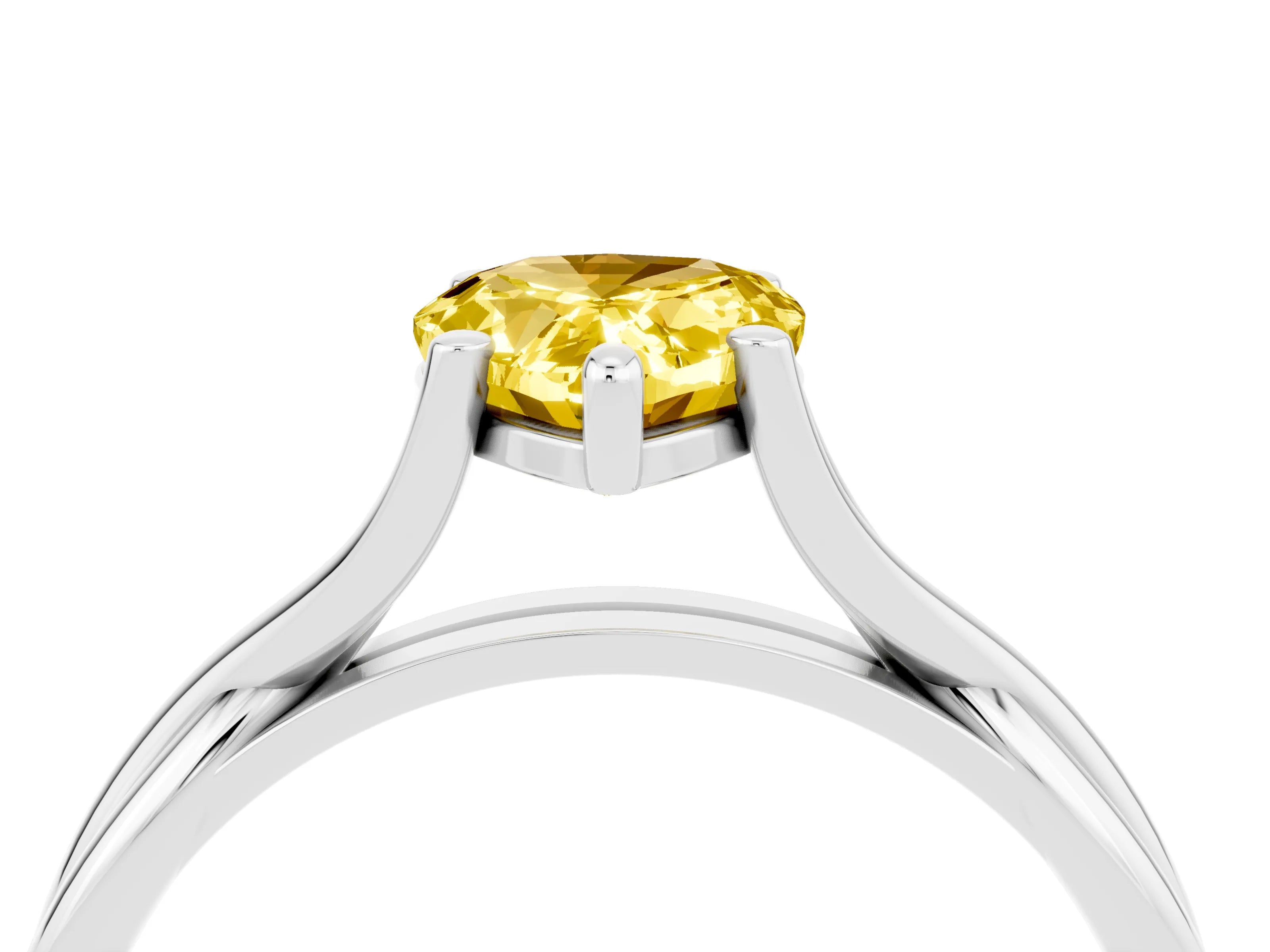 White gold Pear Cut Yellow Sapphire Solitaire Twist Band Prong Setting Ring_88