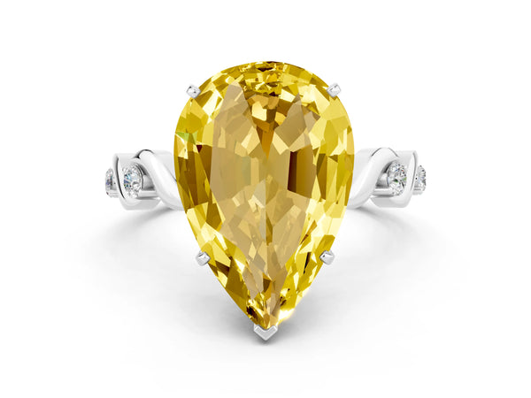 Silver Pear Cut Yellow Sapphire Solitaire Twisted Band with Round  Accents and Prong Setting