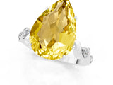 White gold Pear Cut Yellow Sapphire Solitaire Twisted Band with Round  Accents and Prong Setting_13