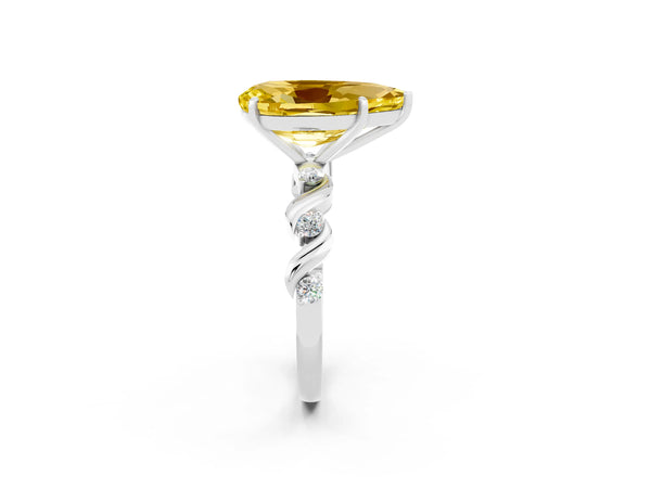 Platinum Pear Cut Yellow Sapphire Solitaire Twisted Band with Round  Accents and Prong Setting