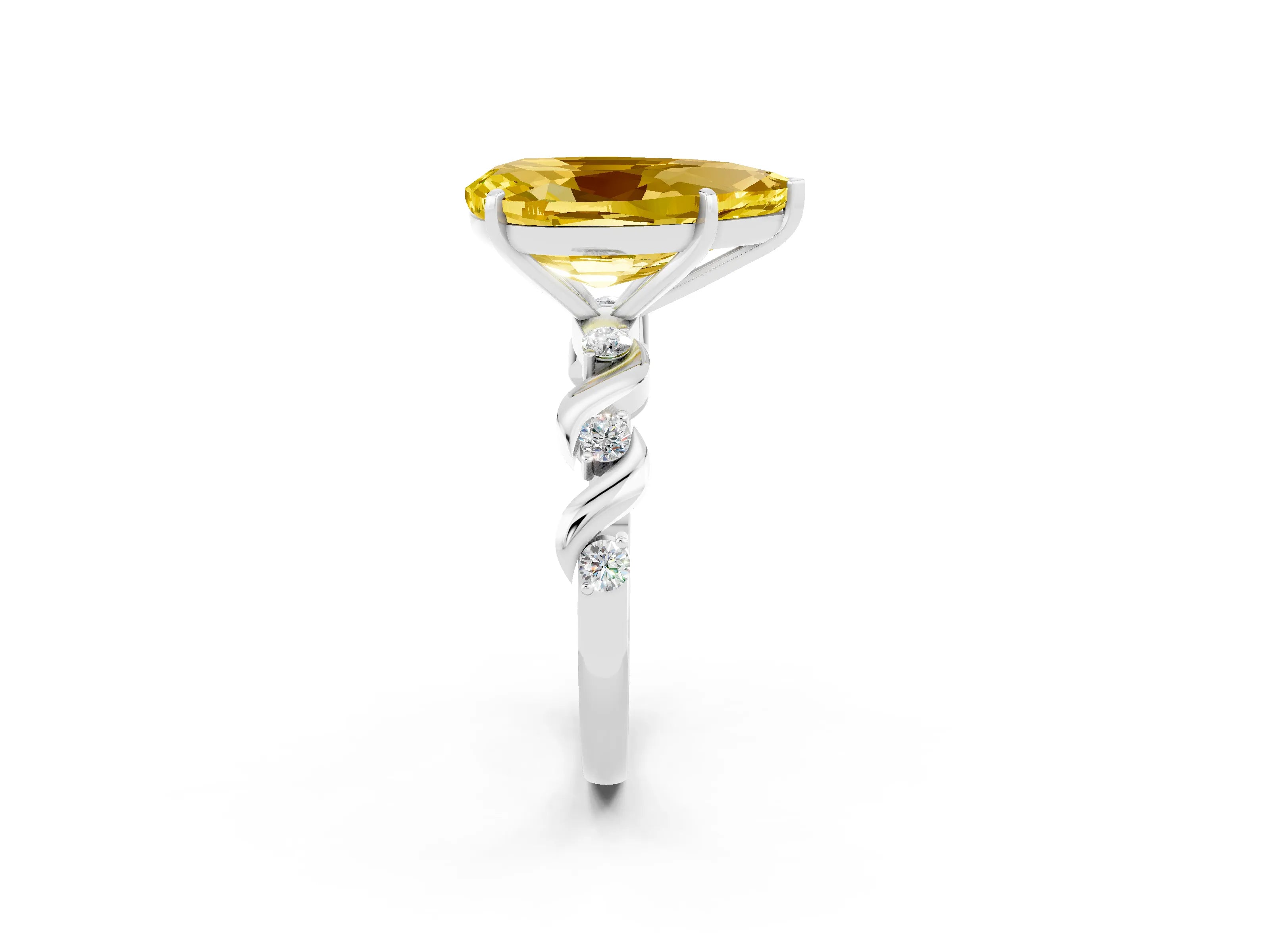 White gold Pear Cut Yellow Sapphire Solitaire Twisted Band with Round  Accents and Prong Setting_14