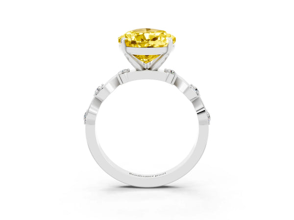 Silver Pear Cut Yellow Sapphire Solitaire Twisted Band with Round  Accents and Prong Setting
