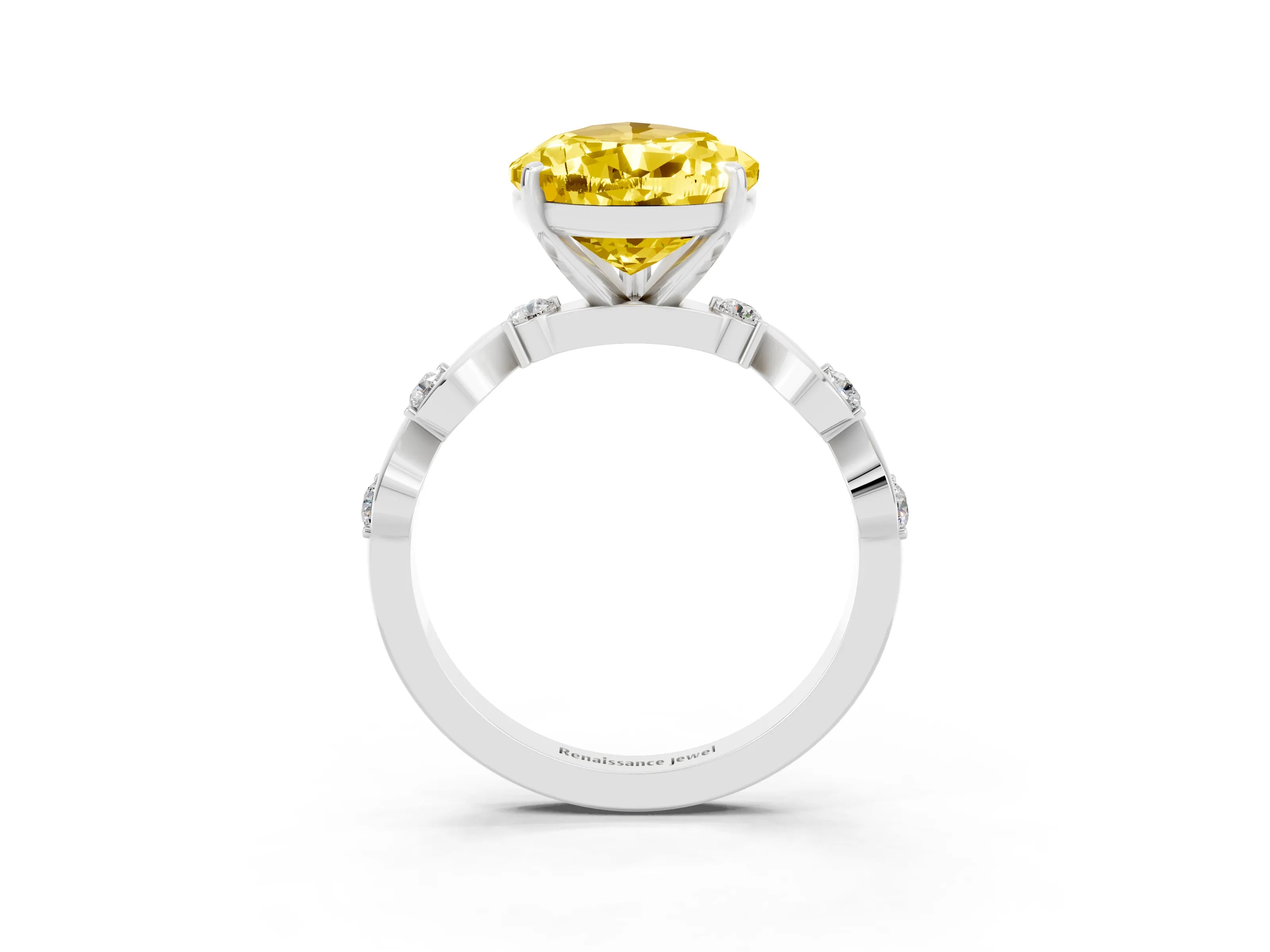 White gold Pear Cut Yellow Sapphire Solitaire Twisted Band with Round  Accents and Prong Setting_15