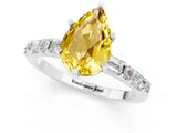 White gold Pear Cut Yellow Sapphire Solitaire with Side Baguettes and Channel Set Band_25