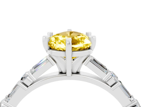 White gold Pear Cut Yellow Sapphire Solitaire with Side Baguettes and Channel Set Band_28