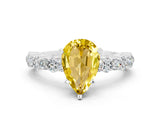 White gold Pear Cut Yellow Sapphire Solitaire with Side Stones, Pave Band, Four-Prong Setting_60